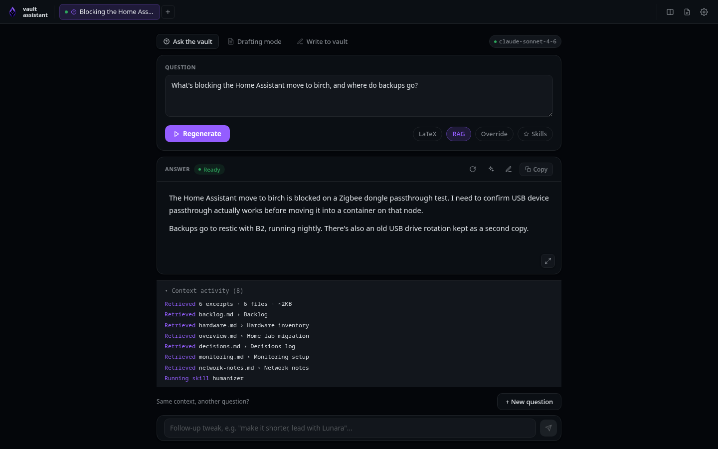 A completed answer in Ask mode with RAG enabled