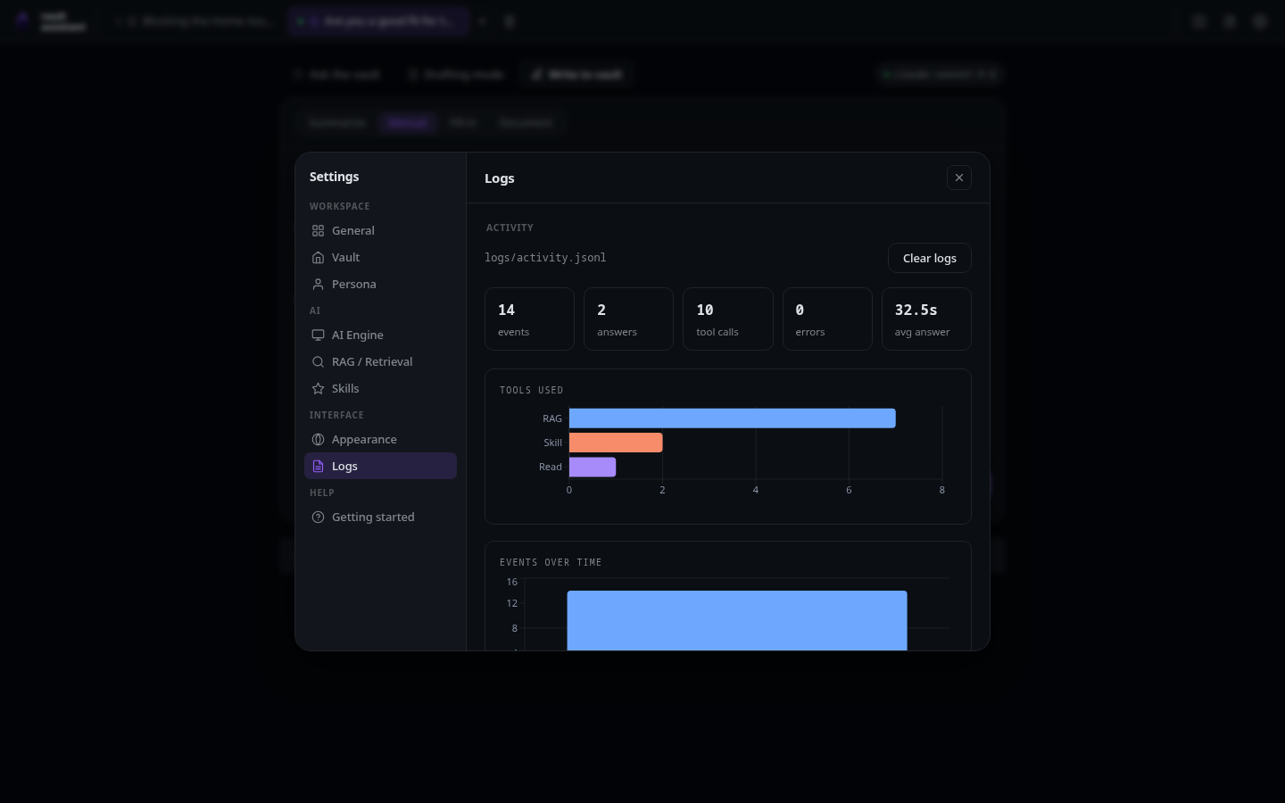 The logs page