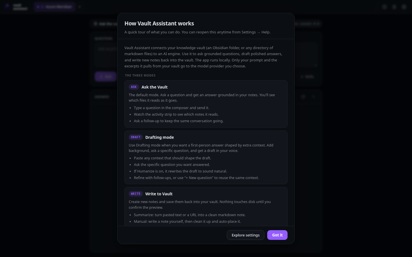 The welcome walkthrough shown after onboarding